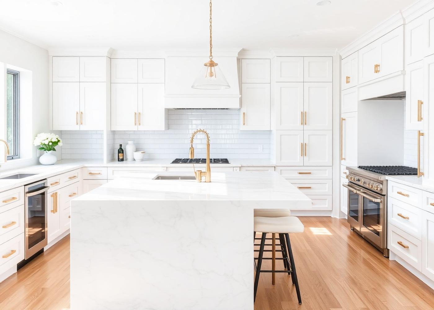 White Waterfall — Ivins — Calacatta Quartz
